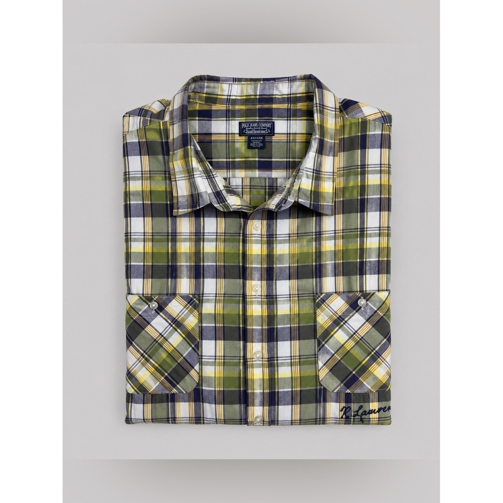 Vintage Polo Ralph Lauren Madras Plaid Button Down Shirt 4XT Preppy 90s